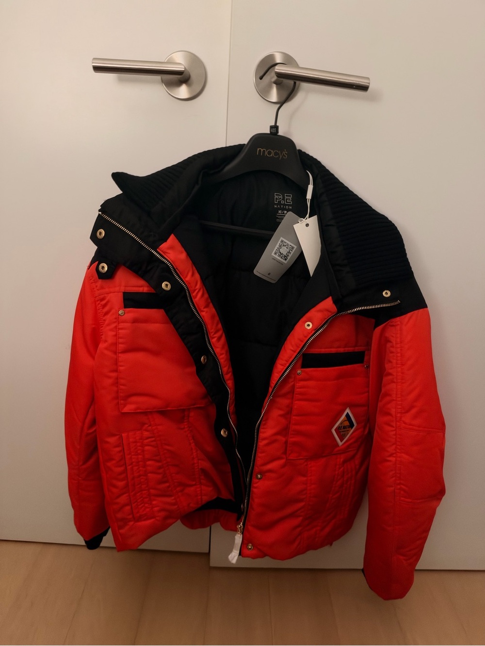 Women’s Red Puffer Jacket with Contrast Hood (with tags)